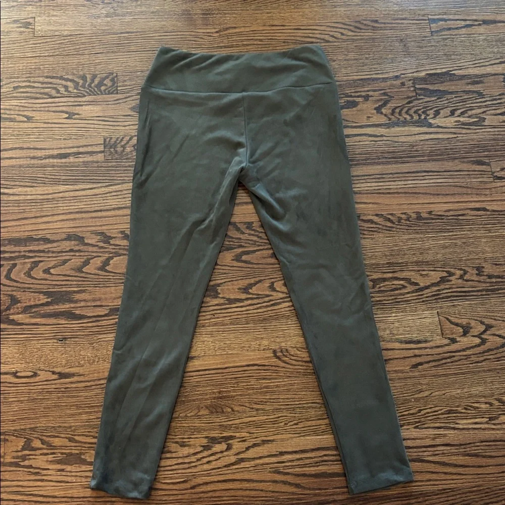 J. McLaughlin Faux Suede Dark Sage Green Leggings, Size Large